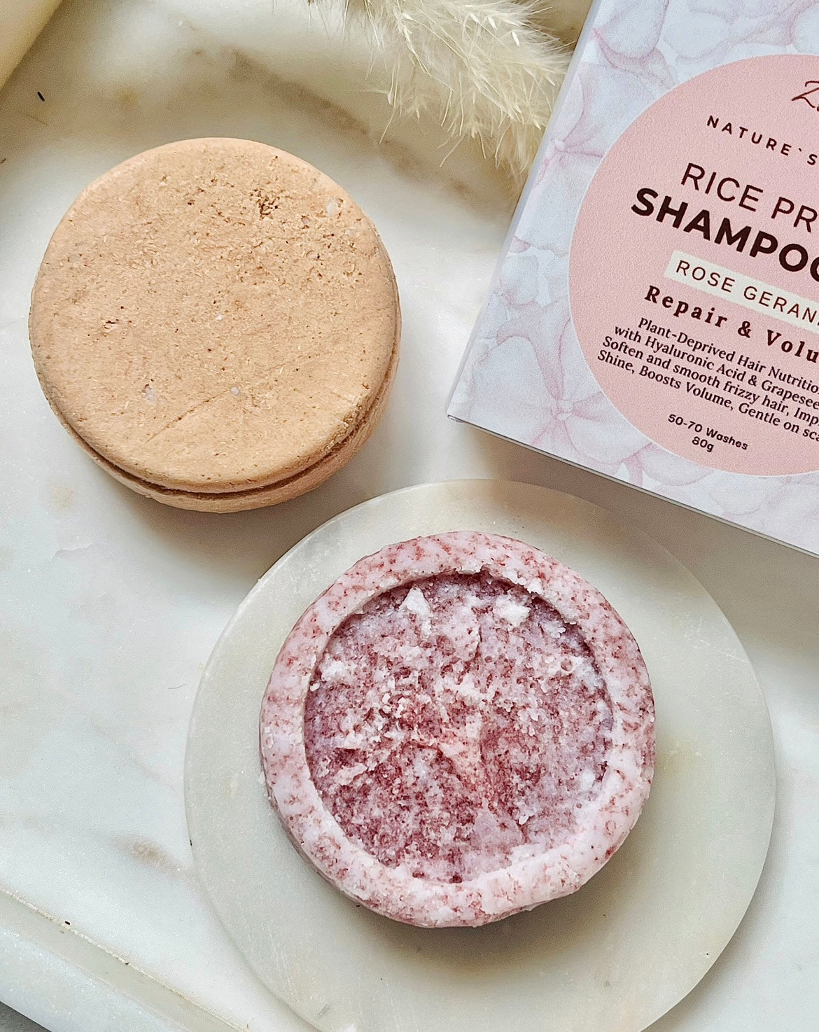 Rice protein shampoo bar with hibiscus conditioning bar for hair